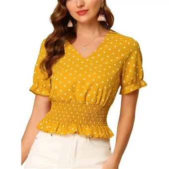 Kvinders polka prikker bluse v hals